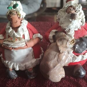 Festive Santa and Mrs. Claus Figurine Set - Red and White